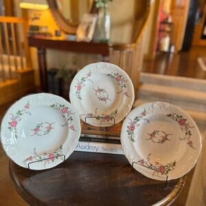 Set of 3 Vintage Floral Royal Kent Poland China Bavarian Rose Soup Bowls